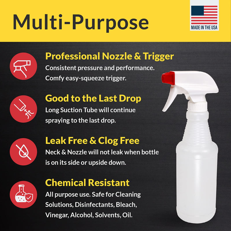 Pinnacle Mercantile Plastic Spray Bottles Leak Proof Technology Empty 16 oz Value Pack of 12 Made In USA 16 Oz, 12 Pack