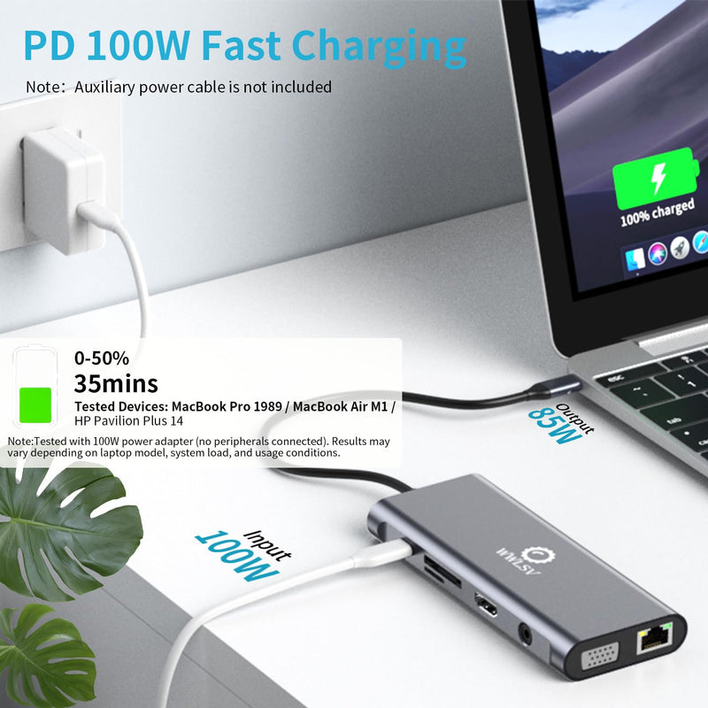 Laptop Docking Station, 12-in-1 USB C Hub – Dual Monitor with 1x 4K@60Hz HDMI, VGA, 100W PD, Ethernet, 3× USB 3.0, USB-C Data Port, SD/TF Card Reader, Audio – Compatible with MacBook, Dell, HP, Lenovo