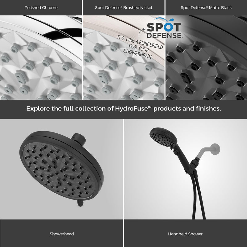Pfister HydroFuse Shower Head, Shower Arm Not Included, 6-Function, 1.75 GPM, Spot Defense Matte Black Finish, 015WS2HF01SDB