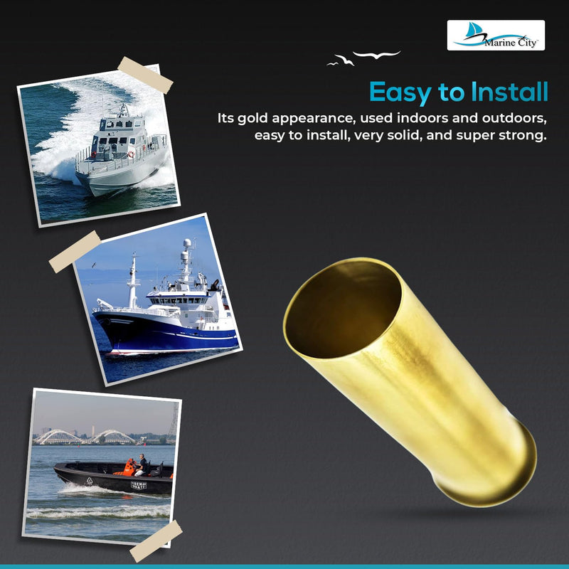 MARINE CITY Brass Drain Tube Corrosion Resistant Easy Functional and Smooth Design for Boat Water Marine Transom Motor Well Live Well Bait Well 3-7/8 x 1-1/4 Inches