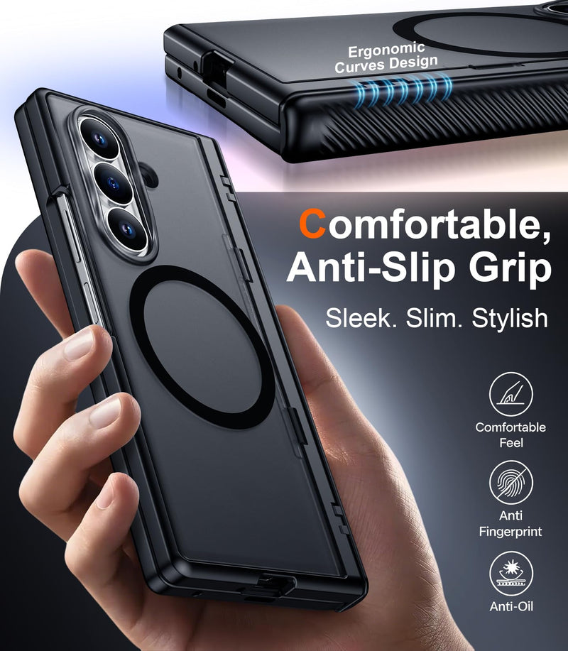 SPIDERCASE Magnetic for Samsung Galaxy Z Fold 8 Ultra Case, Black | Built-in [Screen Protector] [Stable Kickstand] [Hinge Protection] [Compatible with Magsafe] Military Grade Protective Cover