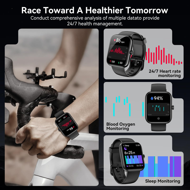 Smart Watch with Alexa Built-in, 1.83" HD Touchscreen Fitness Tracker, Bluetooth Notifications/Calls, IP68 Waterproof, 120+ Sport Modes, 24/7 Heart Rate & Sleep Monitor for iPhone Android iOS (Black) Black