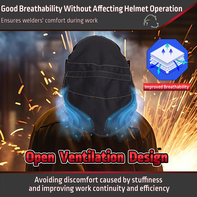 MATINA Welding Helmet Cover, Welding Helmet Accessories Extended FR Cotton Hood Back Cover with Press Fit Seal, Welding Hood Accessories for Welding Neck Protector, Fit for Most Welding Helmets