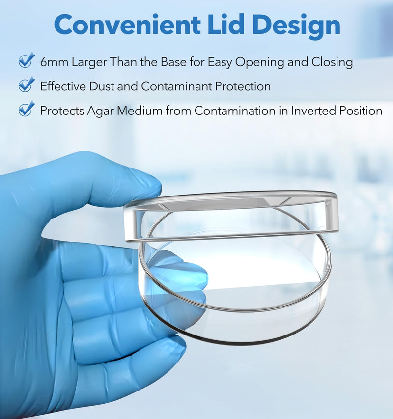 FOUR E'S SCIENTIFIC 60mm Glass Petri Dishes with Lids, High Borosilicate Glass Culture Dishes for School, Laboratory, Science Project, Pack of 20 60 MM