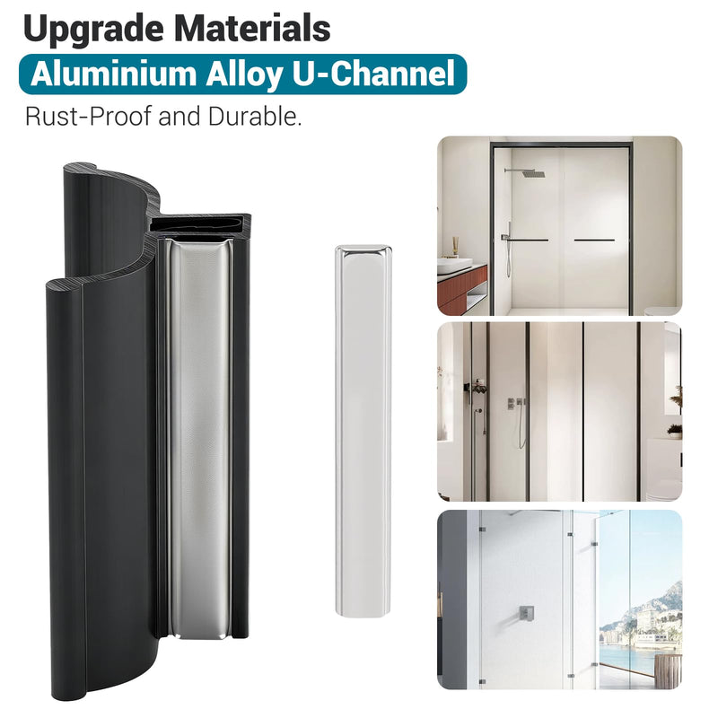 3" Frameless Shower Door Black Handle with Metal Strike Plate and 3" Shower Door Magnet. Suitable for Glass Doors with thicknesses of 1/8 inch, 5/32 inch, 3/16 inch, and 1/4 inch.
