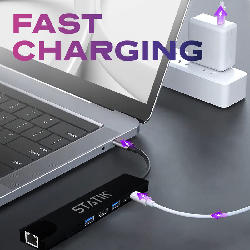 STATIK UltraHub Powered USB C Hub Multiport Adapter - USB C Docking Station - 8-in-1 Powered USB 3.0 Hub with 4K USB C HDMI Adapter, USB C dock, 100Mbps Ethernet Port, SD/TF Card Reader & Laptop Dock 1-Pack