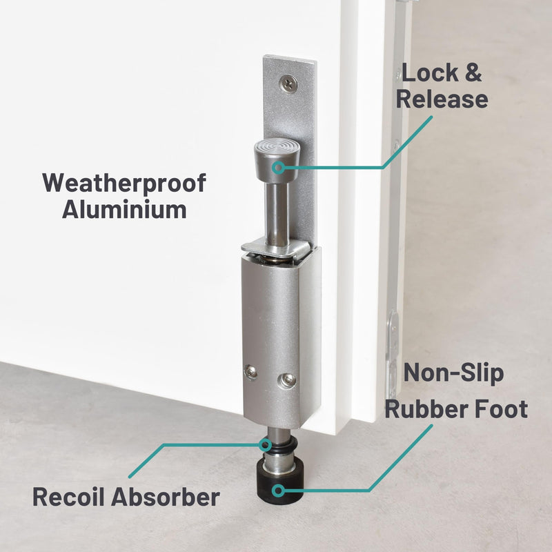 Kickdown Door Stop - Heavy Duty Door Stopper with Kick Down Step - Foot Operated Door Holder for Outdoor and Commercial Use 225 x 35 x 35 mm