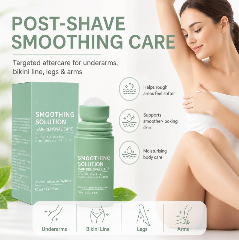  [AUSTRALIA] - Ingrown Hair Roller, 50 ml Smoothing Solution for Post-Hair Removal Care | Razor bump care with BHA, AHA, PHA, niacinamide and licorice for after shaving on underarms, bikini line, legs and arms