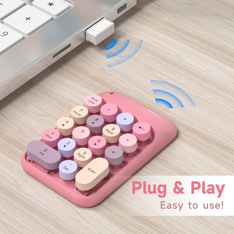 MOFII Wireless Number Pads - Pink Numeric Keypad 18 Keys USB 2.4G Round Keycap Colorful Extensions Keypads, Financial Accounting Portable Numpad 10 Key for Laptop/PC/Notebook/Surface Pro