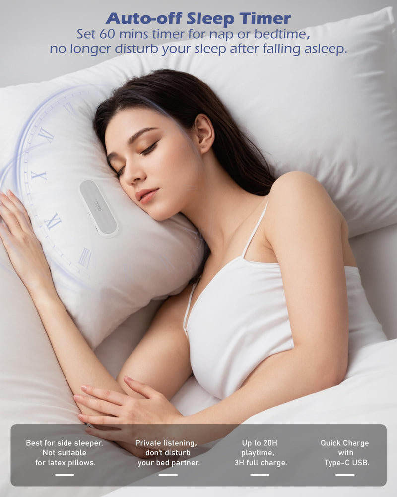 Under Pillow Bluetooth Speaker for Sleep | Bone Conduction, Comfortable, White Noise, 20-Hour Battery Life