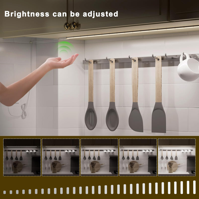 Under Cabinet Light with Hand Wave 40 inch 1090lm,2-Pack Under Cabinet Lighting Plug in,3 Colors Undercabinet Lights for Kitchen,Stick on LED Under Counter Lights for Cabinet,Desk,Shelf 2-Pack
