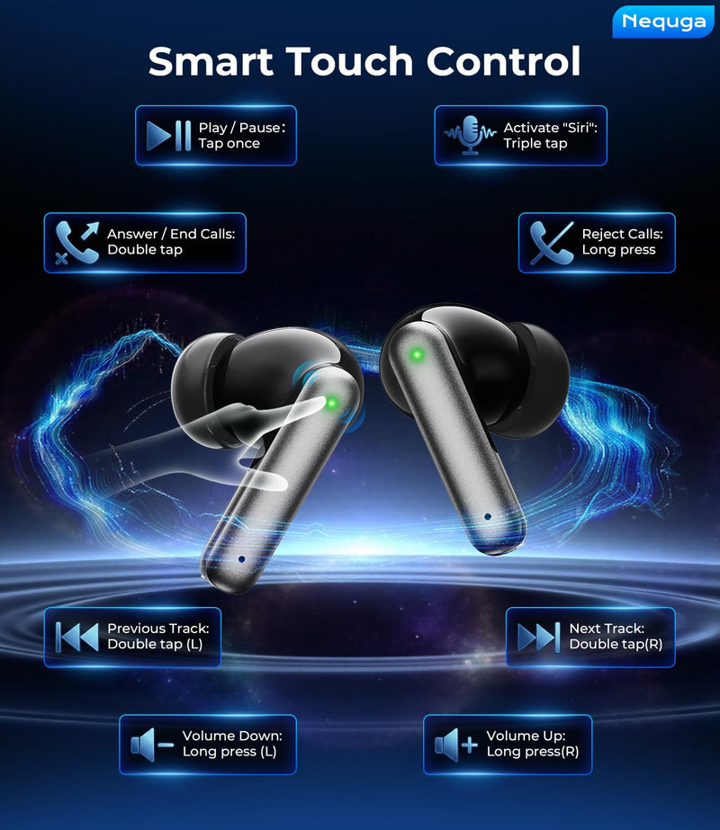 Wireless Earbuds, 50H Playtime Bluetooth Headphones, LED Display Case | Bluetooth 5.3, IPX7 Waterproof, Deep Bass Stereo, in-Ear Earphone with Mic for iPhone/Android/Tablet/Laptop/Sport ink