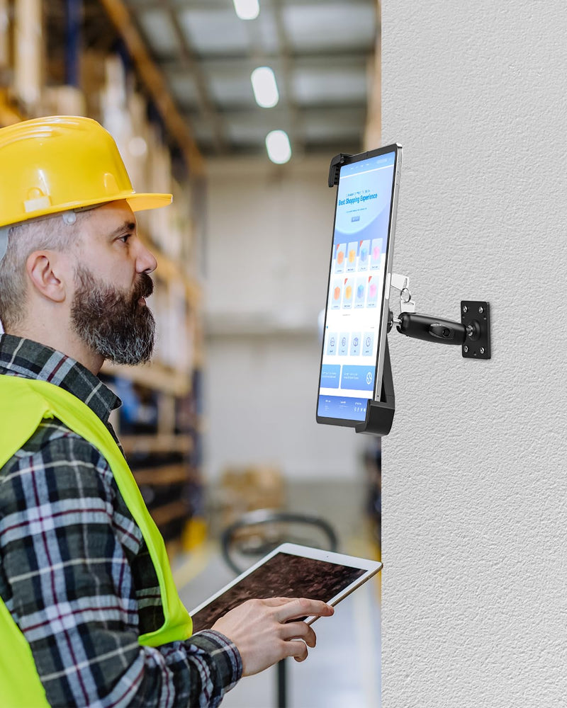 woleyi Anti Theft Security Tablet Wall Mount, Metal 360° Rotation Tablet Holder Stand with Lock and Key, Compatible with iPad Pro 13, Air, Samsung Galaxy Tabs, Surface Pro, Go, Fire HD, 9-14" Devices