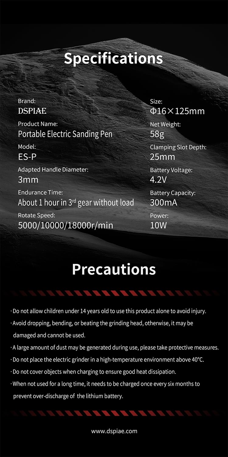 DSPIAE Portable Electric Sanding & Sharpening Pen – 3-Speed Mini Drill & Hobby Tool for Resin, Jewelry, DIY Crafts, Fine Polishing, Detail Grinding, 3mm Drill Compatible, Pen Sander Kit