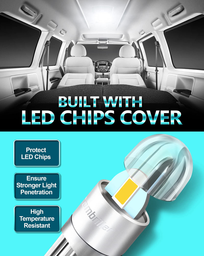 Combriller 194 LED Bulb 6000K White, Error Free 194 168 LED Bulb T10 2825 w5w Led Interior Car Lights for Car License Plate Light Dash Lights Interior Dome Map Door Marker Courtesy Light, Pack of 2
