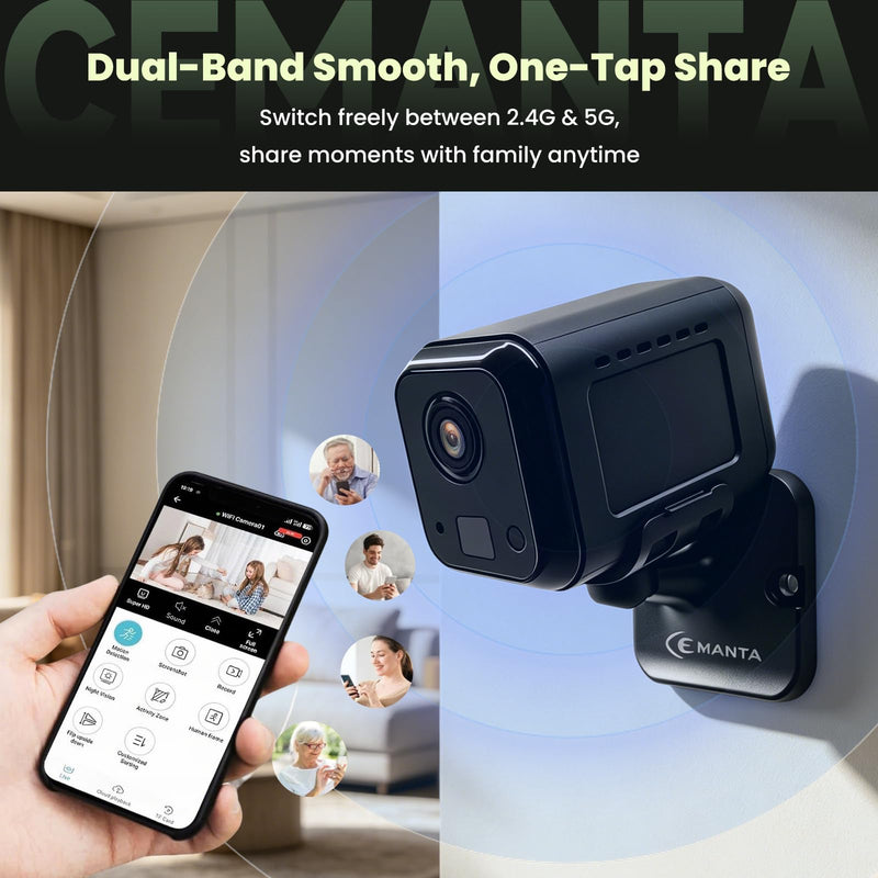 4MP Mini Hidden Camera Wireless Indoor,WiFi Mini Cam | 2.4G/5G WiFi, AI Motion Detection, Night Vision, Battery Powered, Compatible with Alexa Black