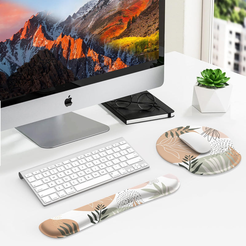 iLeadon Mouse Pad with Wrist Rest Set, Keyboard Wrist Rest + Ergonomic Mouse Pad + Coasters, Easy Typing & Pain Relief Mousepad, Mouse Pad Wrist Support for Computer Home Office, Tropical Leaves A-tropical Leaves