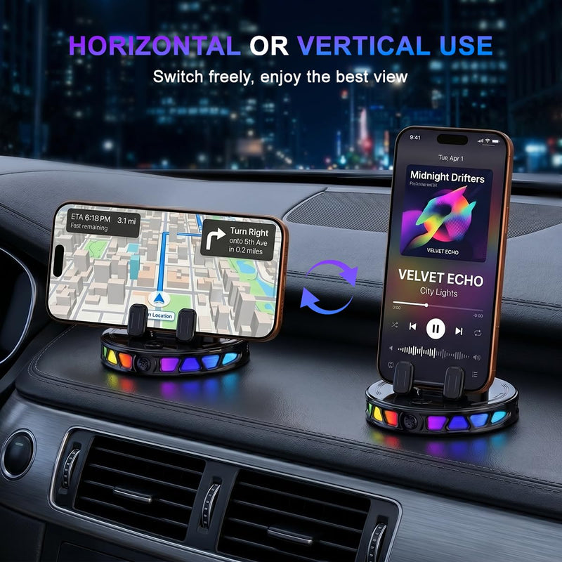 Wireless Car Charger Dashboard Phone Holder,15W Fast Charging One-Hand Operation Rotatable Bracket with RGB Light,Anti-Slip Navigation Mount with Strong Suction Cup, for Most Smart Phone
