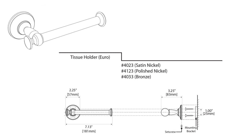 Gatco 4123 Tavern Toilet Paper Holder, Polished Nickel / Wall Mounted Euro Style Toilet Tissue Holder, Zinc Single