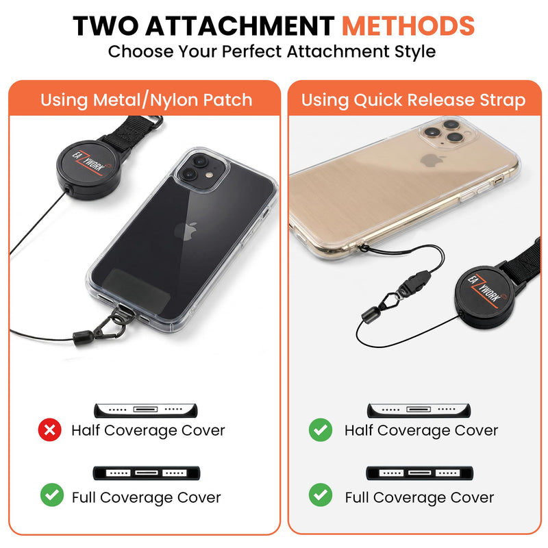 Retractable Phone Tether with Locking Carabiner & metal 360° Anti-Theft Phone Lanyard, 27.5" Steel Cable Phone Leash Black