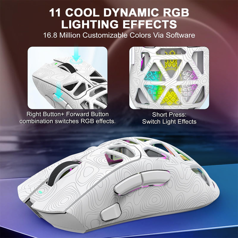 G11 RGB Wireless Gaming Mouse for Gaming Setup & Multi-Device Use, Tri-Mode Bluetooth 5.1/2.4GHz/USB-C, 22000 DPI Lightweight Programmable Mouse for PC, Laptop & Mac Line White