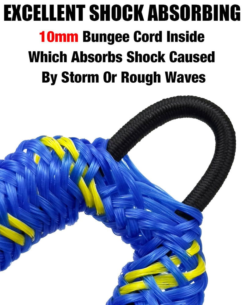 Geelu 2.5FT Bungee Dock Line 2PCS Boat Fender Ropes Use with Fenders, Buoys Or for Docking Pontoons Boat Accessories for Boats,Jet Ski, Seadoo, Yamaha (Blue+Yellow, 2.5Feet) Blue+Yellow