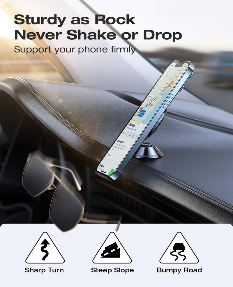VICSEED Ultra Mini for MagSafe Car Mount Magnetic Phone Holder for Dash | All Metal, High & Low Temp Resistance, Strong Magnets, 360° Rotation Adjustable, for iPhone 17 Pro Max 16 15 14 13, Dashboard Flash Black