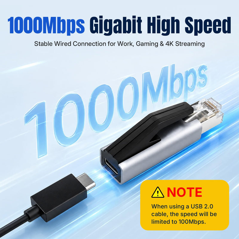 Mcbazel 1Gbps USB-C RJ45 Adapter, No Ethernet Cable Needed, Plug and Play | USB C to Ethernet Adapter, RJ45 male design, 1Gbps speed, RTL8153E chip, 10g portable, no cable needed