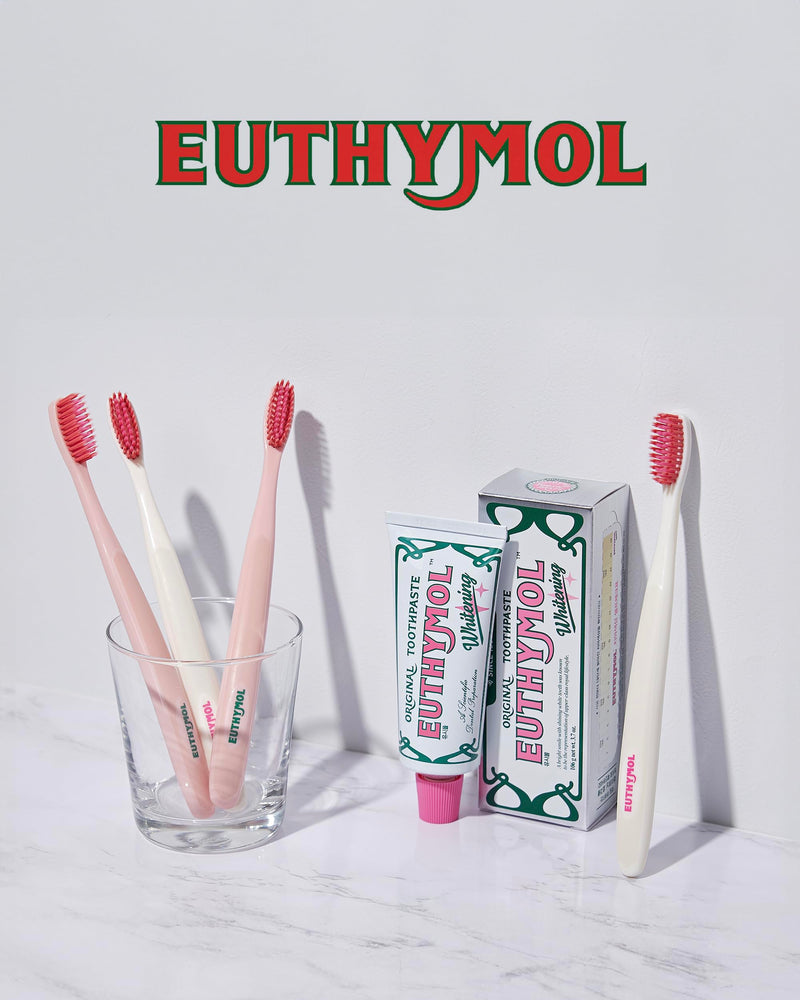Euthymol Whitening Toothbrush (White, 6 Count) - Premium Soft Dual-Tension Bristles. Advanced Plaque Removal, Stain Reduction. White