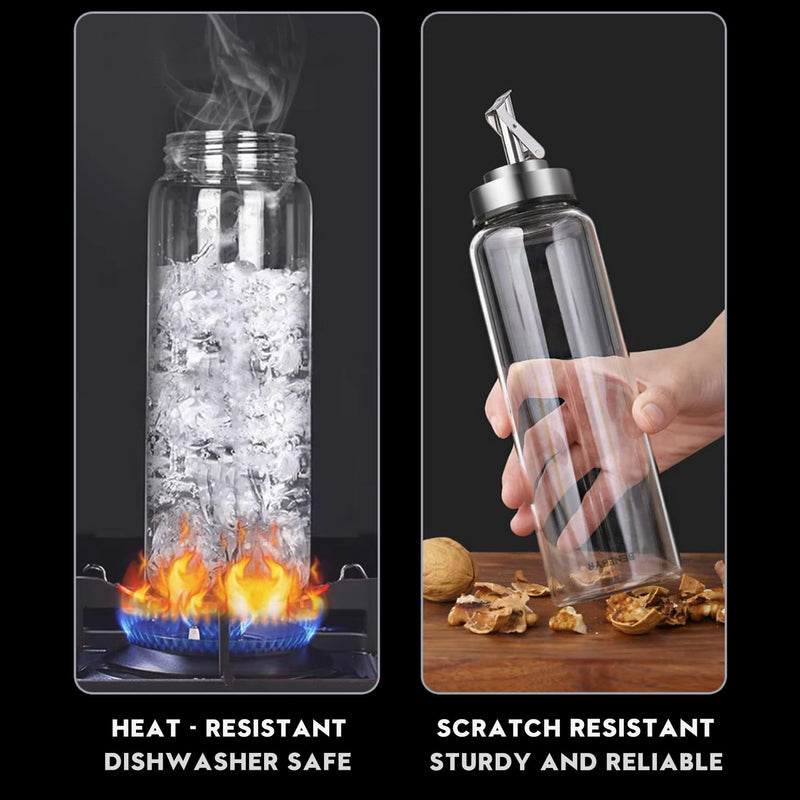 Glass Olive Oil Dispenser Bottle for Kitchen Shatterproof & Leakproof Cooking Oil Dispenser with Stainless Steel Spout & Rubber Bottom 17 oz Heat Resistant Olive Oil Bottle Clear - Premium Glass Bottle