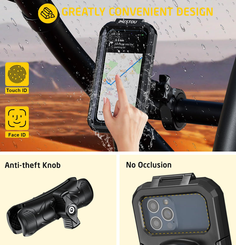 iMESTOU Waterproof ATV Phone Mount with Aluminum 1" Ball Large Clamp Mount Adapter Fits for ATV UTV 1.5''/1.75''/1.85''/2''/2.1'' Handlebars, Suitble for 5.5"-6.8" Smartphones (Size L) L for 5.5"-6.8" Phones