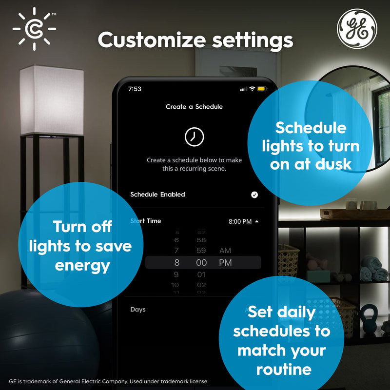 GE CYNC A19 Smart LED Light Bulbs, Soft White, Bluetooth and WiFi Light Bulbs, 60W Equivalent, Work with Amazon Alexa and Google Home (4 Pack) 4 Pack