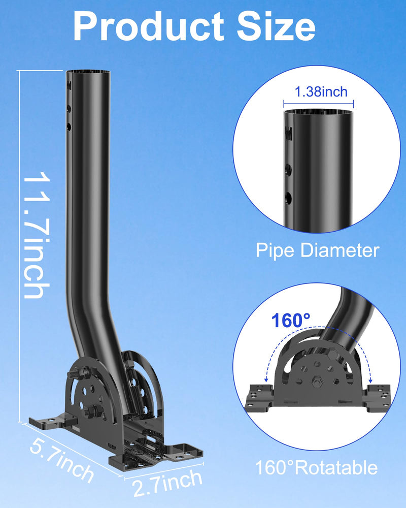  [AUSTRALIA] - Universal Adjustable TV Antenna Pole Mount – Rustproof 1.38" x 12" J-Pipe, Heavy-Duty Pivot Bracket for Wall, Roof, Eave Mounting – Compatible with TV Antennas, Starlink, Wi-Fi & More (Black)