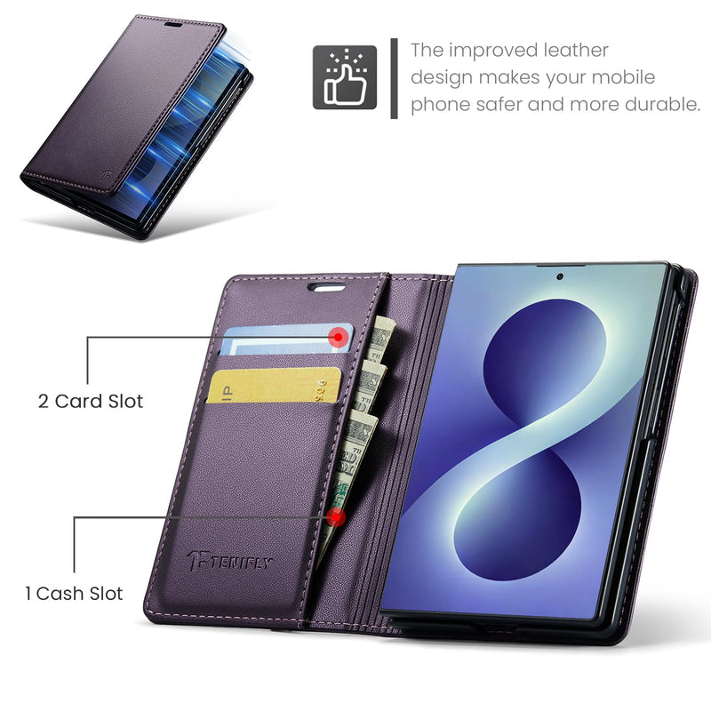 for Samsung Galaxy Z Fold 8 Case Wallet with Card Holder Purple | RFID Blocking Credit Slots, Kickstand, PU Leather, Shockproof Flip Phone Cover for Fold8 Wide, Purple for Galaxy Z Fold 8 - 7.6''