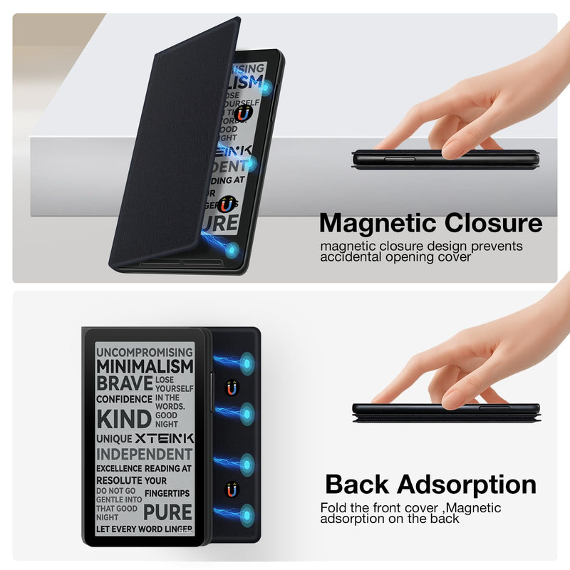 Magnetic Case for Xteink X3, Ultra-Lightweight Premium PU Leather Protective Cover with Magnetic Closure for Xteink X3 E-Reader (Rock Black) Rock Black