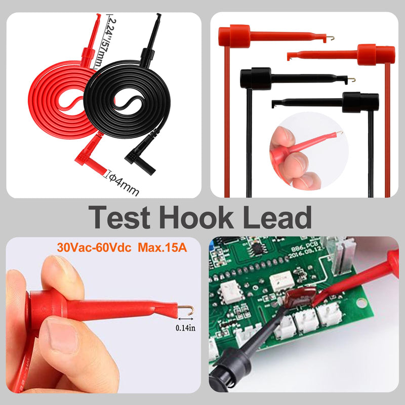 28PCS Multimeter Test Leads Kit with 6 Pockets Roll Up Tool Bag, Replaceable Wire Piercing Probes, Alligator Clips, Test Hook Clips, Test Tweezer for Digital Electrical Multimeter Testing