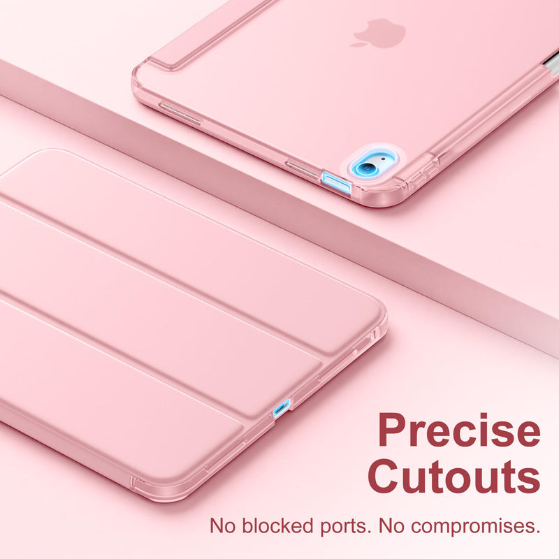 for iPad A16 11th 10th Generation Case with Pencil Holder 11 inch | for iPad 10th Gen Case 10.9 inch 2022/ 2025 with Full Protective Trifold Stand Cover, Hard Translucent Back,Pink Pink