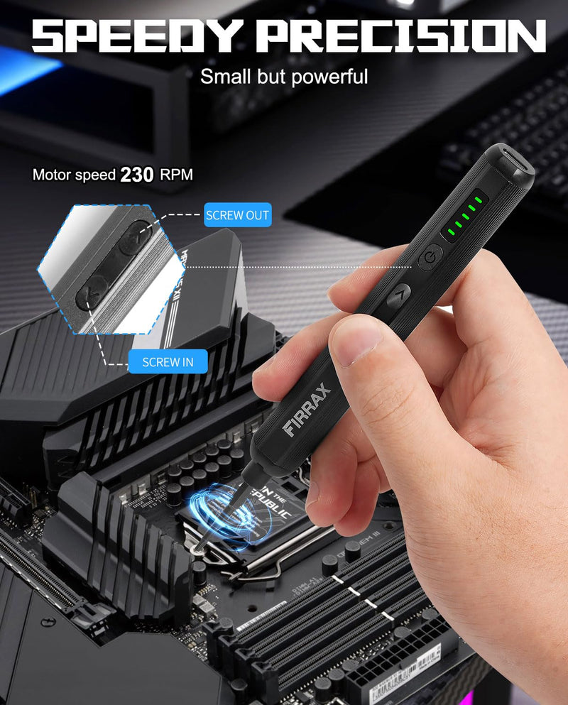 Mini Electric Screwdriver Set, FIRRAX 76-in-1 Small Electric Precision Screwdriver Cordless with 5 Torque Settings, 64 Bits, LED Lights, Power Screwdriver Repair Tool Kit for PC Phone Camera