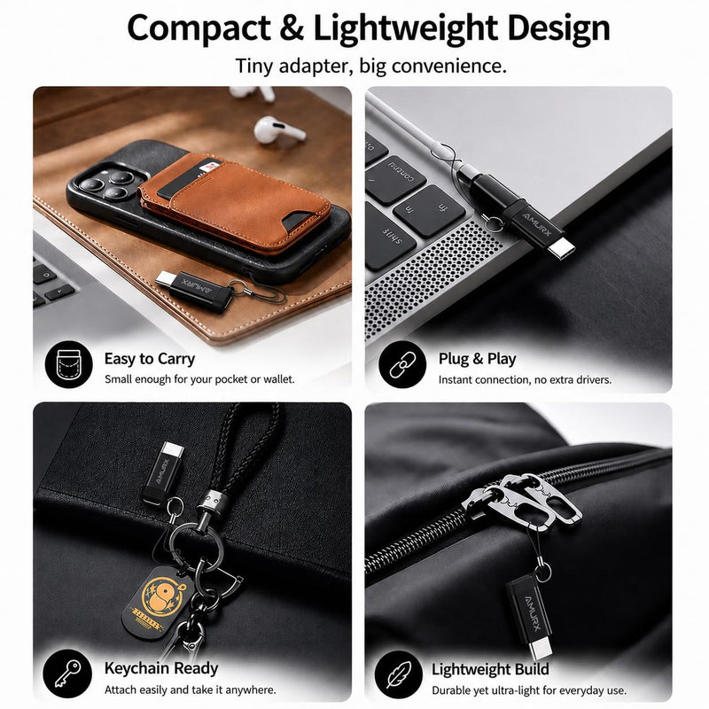 Lightning to USB C Adapter 2 Pack with Lanyards, Fast Charging, 480Mbps Data Sync, Compatible with iPhone 17/16/15 Series, iPad, Samsung Galaxy, Google Pixel, No Audio OTG Black