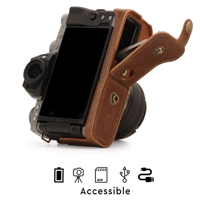 MegaGear MG1884 Ever Ready Genuine Leather Camera Case Compatible with Fujifilm X-T200 (XC15-45mm) - Brown