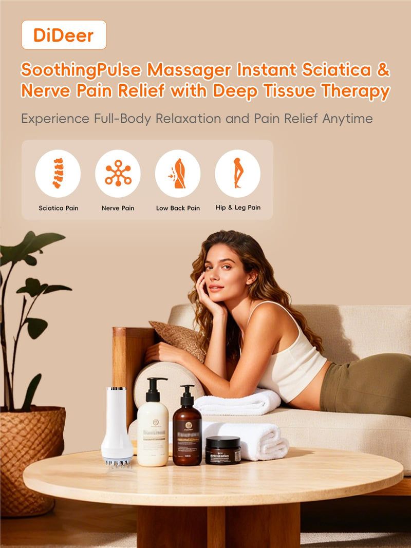 DiDEER Sciatica Pain Relief Devices, Deep Tissue Massager with Multi-Mode Technology,Heat & Light, Targeted Relief for Sciatic Nerve & Lower Back Pain White