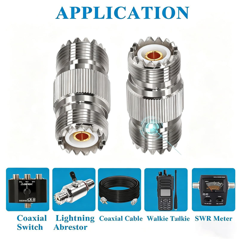 2 Pack PL259 UHF Coax Adapter, SO239 Female to Female Coaxial Connector, RF Gender Changer for CB Radio, Antenna, Ham Radio, Extension Coupler