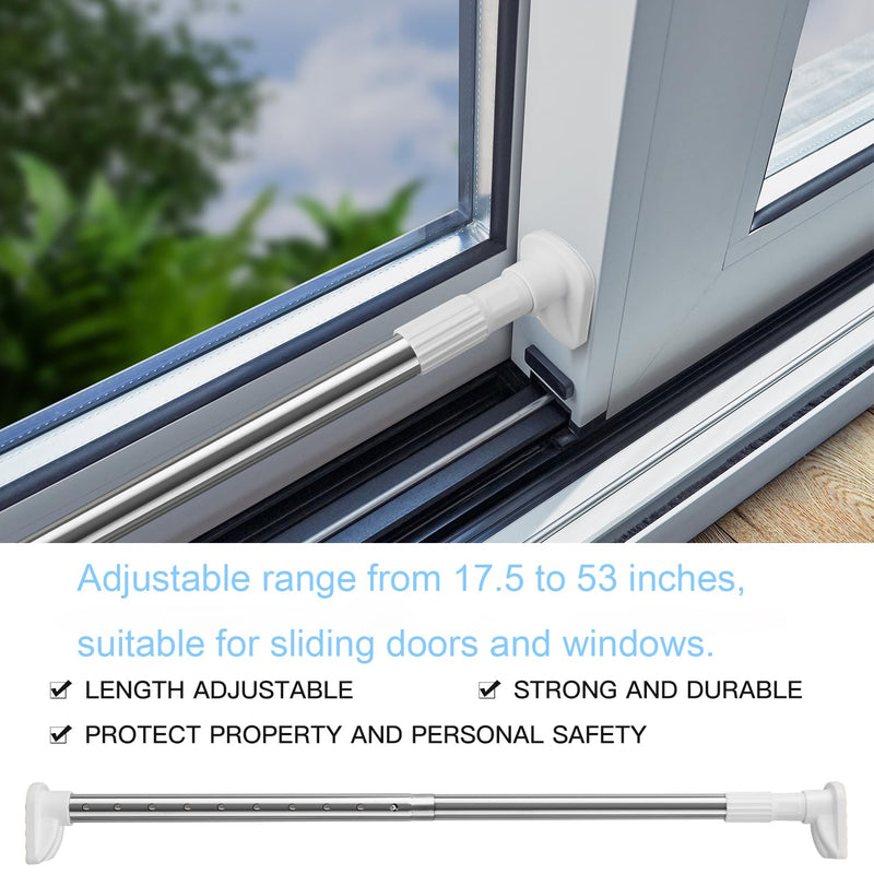 Sliding Door Security Bar(Stainless Steel 17.5"-53 ") Child Proof Sliding Door Lock Bar with Anti Lift Lock - Fits Most Doors & Windows - Adjustable Patio Door Security Bar Stainless Steel