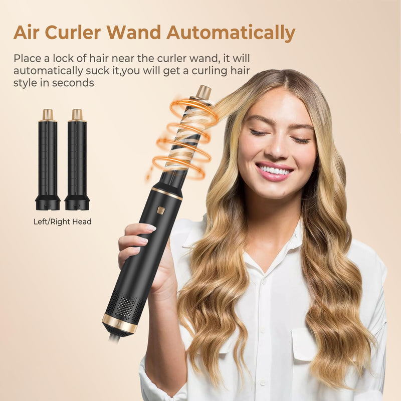 Mogawave Air Styler 5 in 1, 1000w Hair Dryer Brush, | 30mm Air Curler, Detachable Multi-Hair Styler Tools for Drying Curling Volumizing Straightening, for Salon Blow-Out Look Blackgold