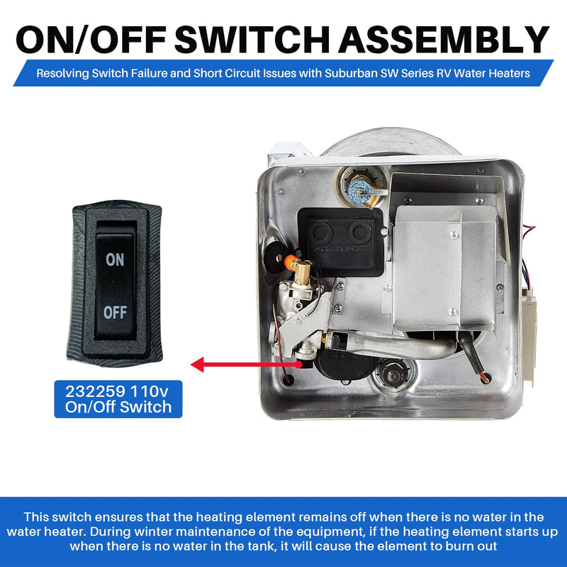 232362 RV Water Heater Switch Electric Element Part for Suburban SW Electric Series Water Heaters, 232259 Spare Assembly for SW-4/6/10/12/16-DE/DEC/DEL/DELC/DEM/PE/PER DSI Models, 233358