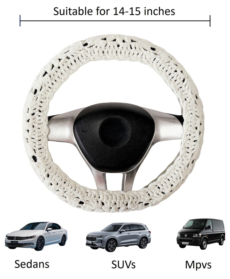  [AUSTRALIA] - Crochet Steering Wheel Cover, Sunflower Steering Wheel Cover, 14-15 inch, Universal fit, Boho Car Accessories, for Men, Women and Girly, White (A Wheel Cover) A wheel cover
