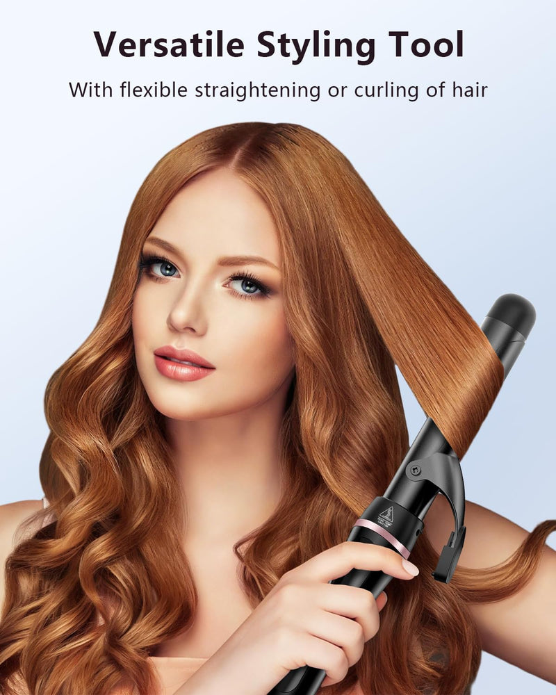 5 in 1 Curling Iron with Thermal Brush and Interchangeable Ceramic Barrels (0.35"-1.25"), Curling Wand Set with Flat Iron Hair Straightener Instant Heat Up Dual Voltage Hair Curler Gifts for Women