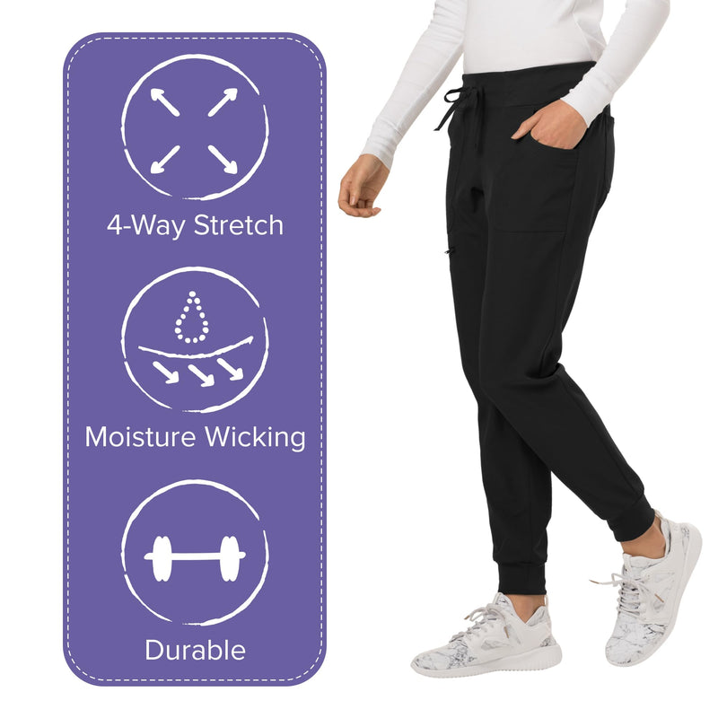 Heartsoul Women's Medical Scrub Jogger Pants Contemporary fit Drawstring waistband Jogger With 5 Pockets - HS030 Medium Black