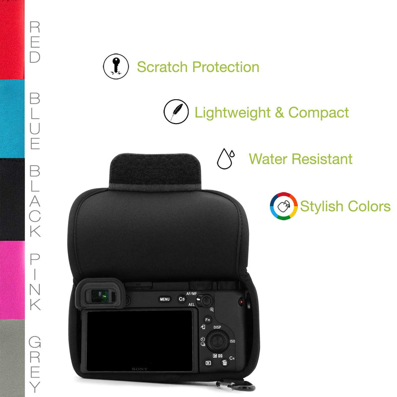MegaGear Ultra Light Neoprene Camera Case Compatible with Sony Alpha A6600, Black (18-135mm) (MG1866), PU Leather One Size