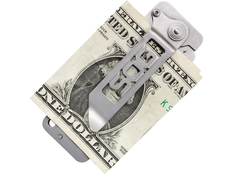 SOG Cash Card Money Clip Pocket Knife- 2.75 Inch Blade EDC Knife with Clip for Pocket, Money or Card Holder, Stainless Steel Handle with Built-In Lanyard Hole (EZ1-CP), Onesize, Satin Polished